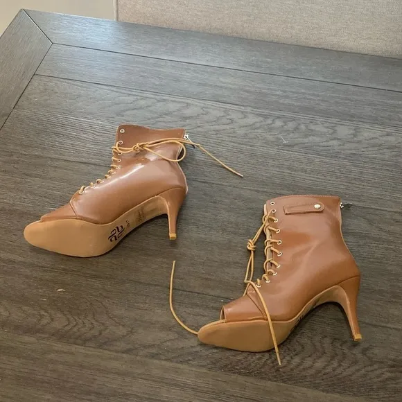 NWT BURJU Moment Nude Open Toe Lace Up Ankle Boots | Size 11
