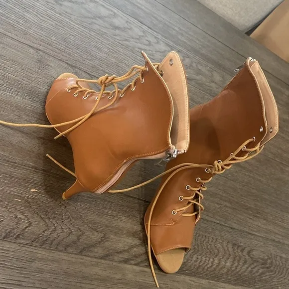 NWT BURJU Moment Nude Open Toe Lace Up Ankle Boots | Size 11