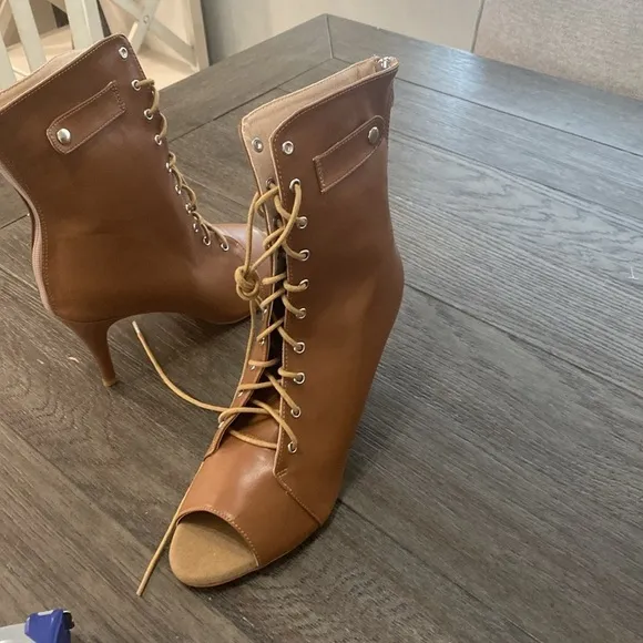 NWT BURJU Moment Nude Open Toe Lace Up Ankle Boots | Size 11