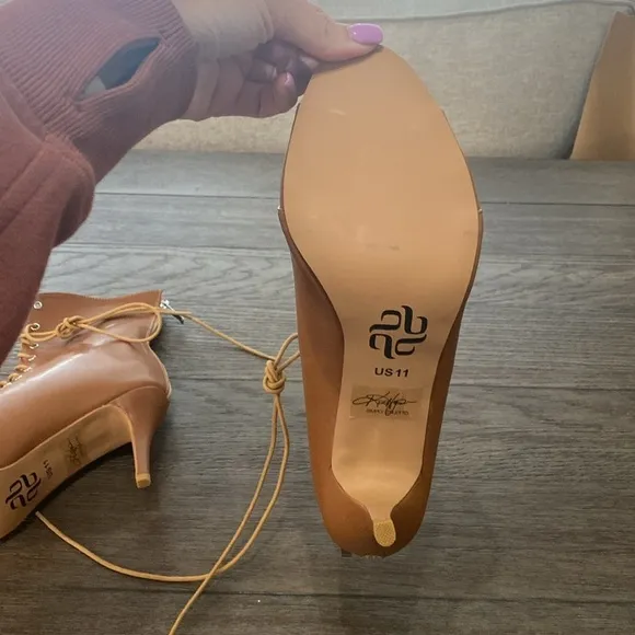 NWT BURJU Moment Nude Open Toe Lace Up Ankle Boots | Size 11