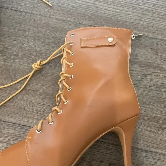 NWT BURJU Moment Nude Open Toe Lace Up Ankle Boots | Size 11