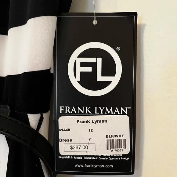 NWT Frank Lyman Design Black &amp; White, Belted Twirl Me! Dress~Size 12