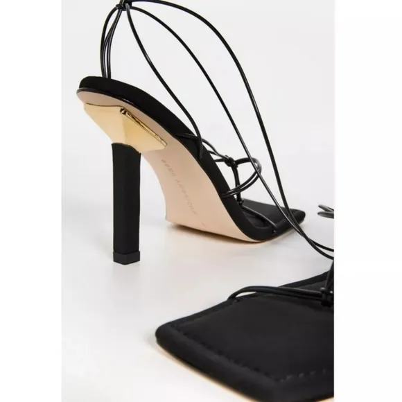 NWT Good American Cage Slanted Sandals Neoprene Black Lace Up Heel Size 5