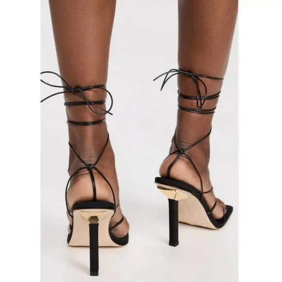 NWT Good American Cage Slanted Sandals Neoprene Black Lace Up Heel Size 5