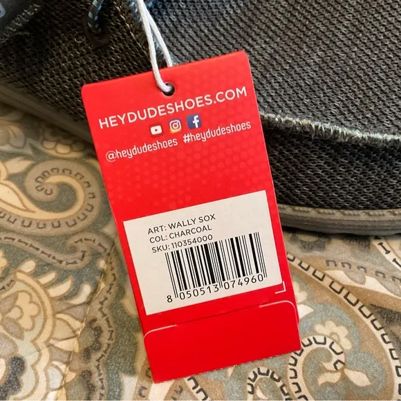 NWT Hey Dude Wally Sox Charcoal Mens Sz 11