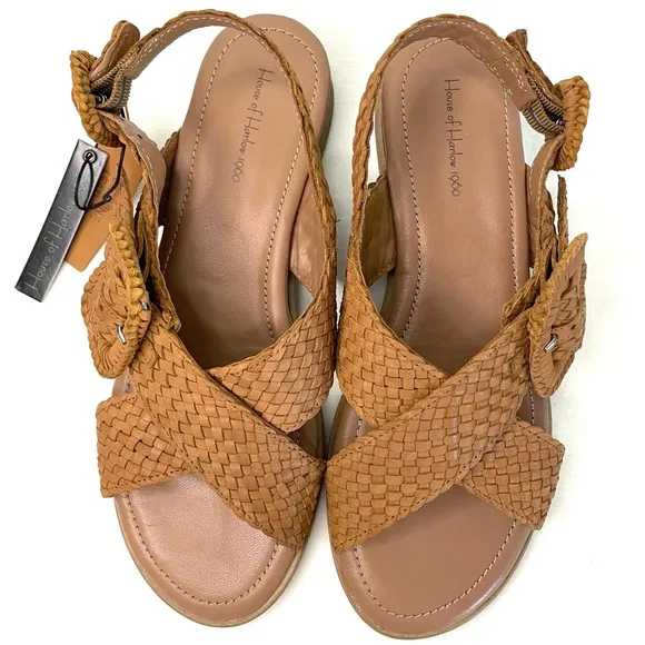 NWT House of Harlow Brown Woven Leather Sandals 9