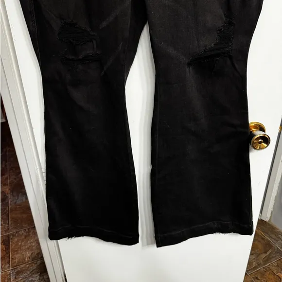 NWT Judy Blue High Waist Tummy Control Destroyed Black Flare Jeans Size 24W