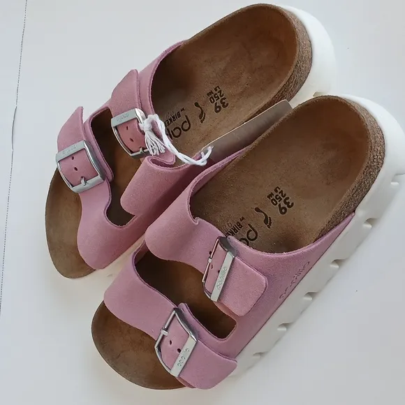 NWT Papillio × By Birkenstock Arizona Chunky Candy Pink Suede Sandals Size 39