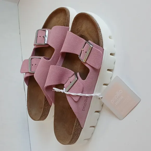 NWT Papillio × By Birkenstock Arizona Chunky Candy Pink Suede Sandals Size 39