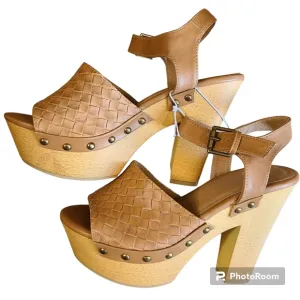 NWT REPORT Size 7.5 Isabella Brown Retro Peep-Toe Block Heel Wrap Ankle Sandals
