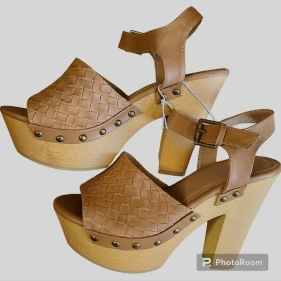 NWT REPORT Size 7.5 Isabella Brown Retro Peep-Toe Block Heel Wrap Ankle Sandals
