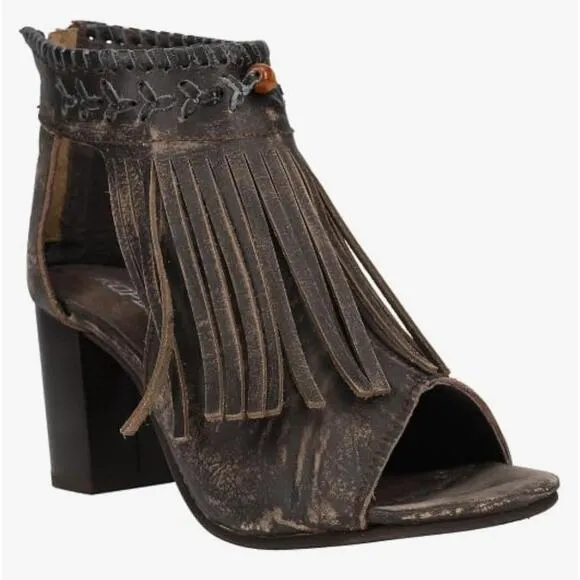 NWT Roper Women's Bettina Fringe Peep Toe Shootie Pumps Sandals Brown Size 9