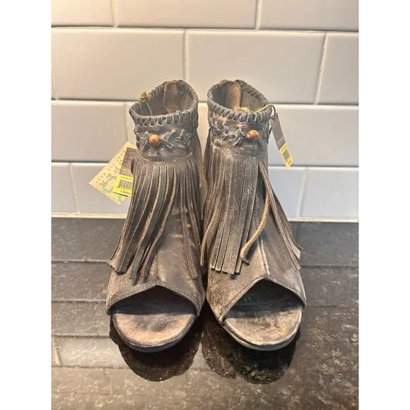 NWT Roper Women's Bettina Fringe Peep Toe Shootie Pumps Sandals Brown Size 9