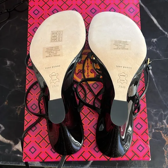 NWT: Tory Burch Capri Miller Wedge 85mm Leather Sandals in Black - Size 7.5