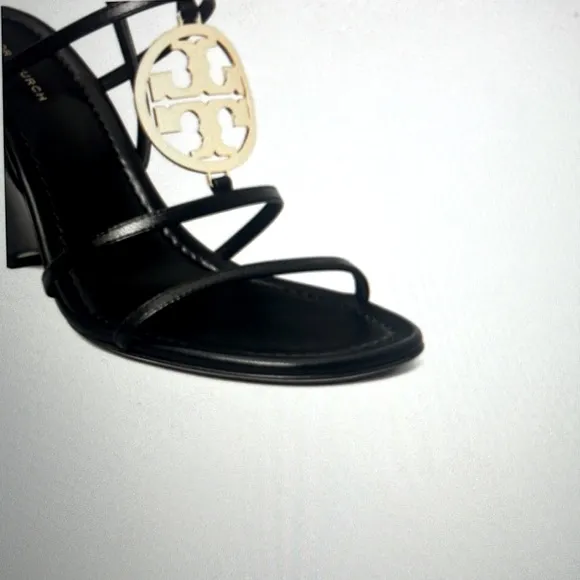 NWT: Tory Burch Capri Miller Wedge 85mm Leather Sandals in Black - Size 7.5