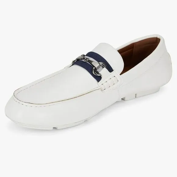 NWT Van Heusen Flex Rufus 12 Men White Leather Memory Foam Dress Loafers Shoes