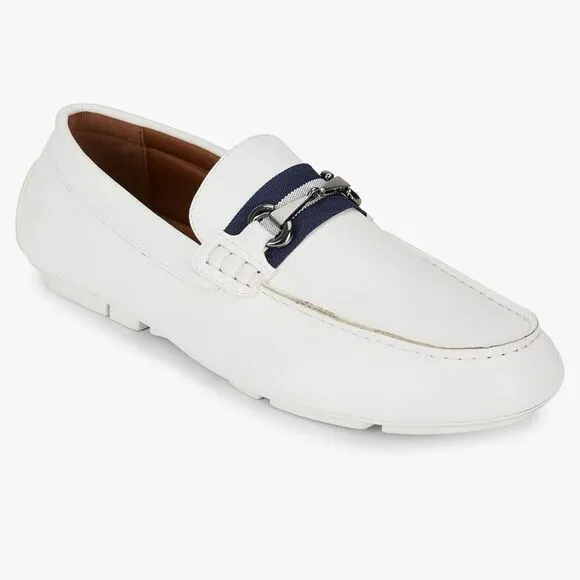 NWT Van Heusen Flex Rufus 12 Men White Leather Memory Foam Dress Loafers Shoes