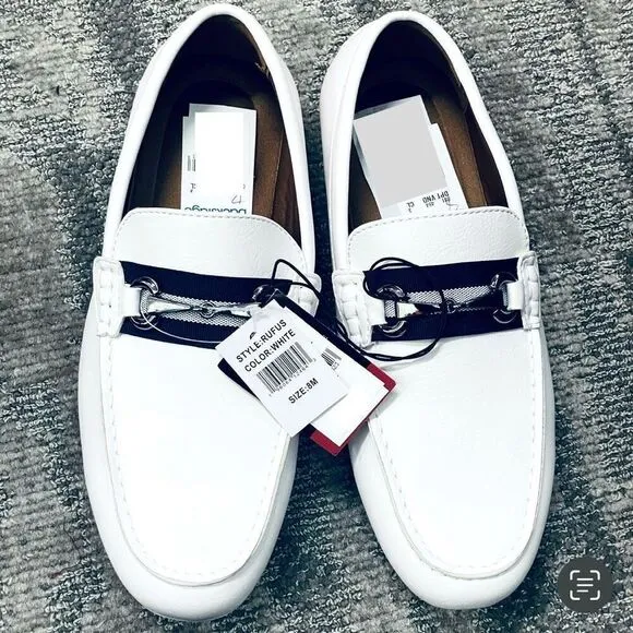 NWT Van Heusen Flex Rufus 12 Men White Leather Memory Foam Dress Loafers Shoes