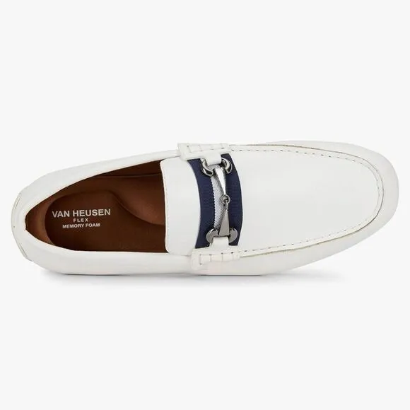 NWT Van Heusen Flex Rufus 12 Men White Leather Memory Foam Dress Loafers Shoes