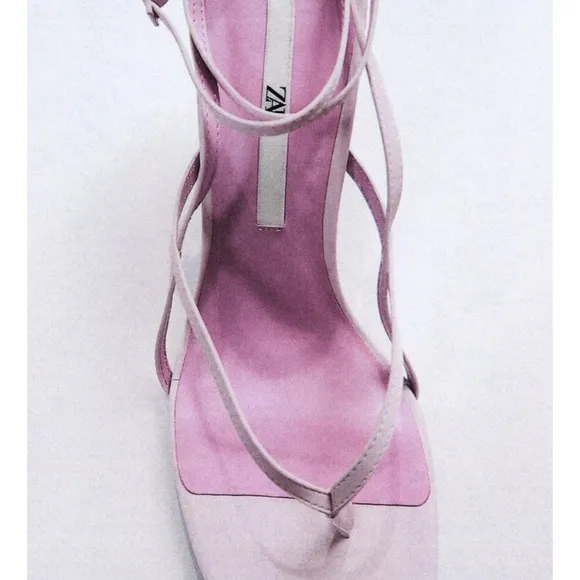 NWT ZARA Heeled Leather Square Toe Sandals 10/41