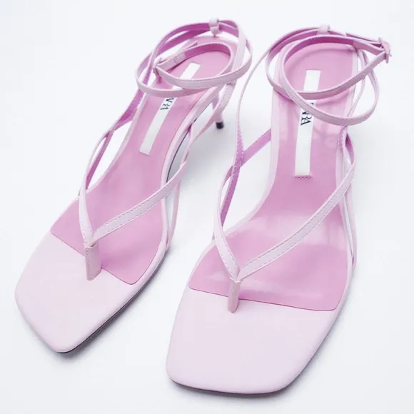 NWT ZARA Heeled Leather Square Toe Sandals 10/41