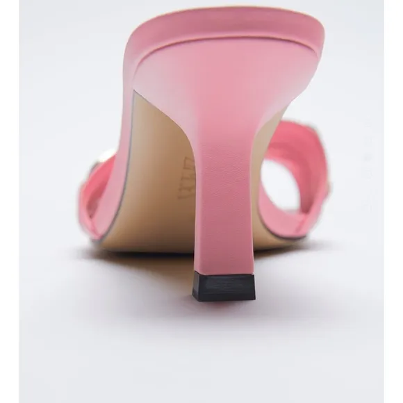 NWT ZARA Heeled Sandals With Chain Detail Gold Pink 9/40