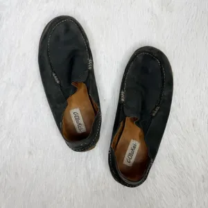 OLUKAI / Moloa black waxed leather slip on loafer shoes / 10