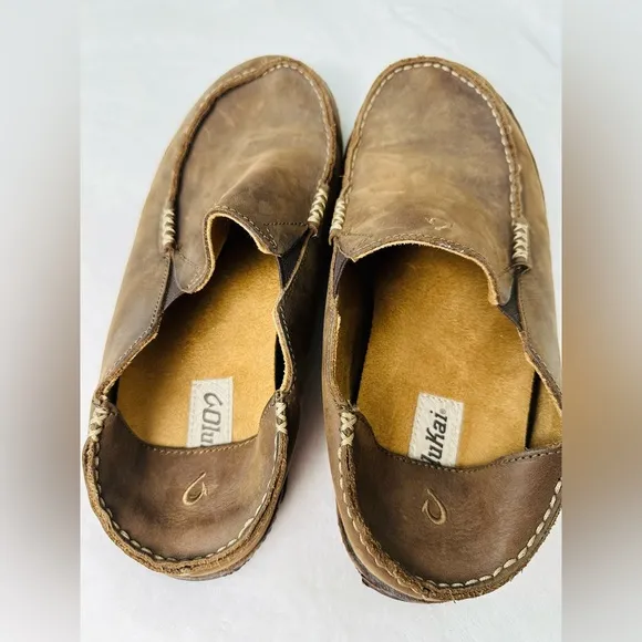 Olukai Moloa Men’s Leather Slip-On Shoes Size 9