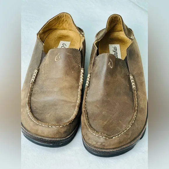 Olukai Moloa Men’s Leather Slip-On Shoes Size 9