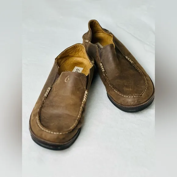 Olukai Moloa Men’s Leather Slip-On Shoes Size 9