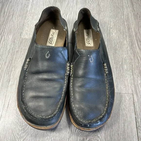 Olukai Moloa Men’s Size 9 Slip On Leather Casual Comfort Shoes Black