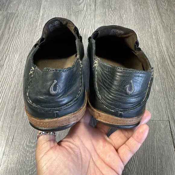 Olukai Moloa Men’s Size 9 Slip On Leather Casual Comfort Shoes Black