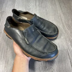 Olukai Moloa Men’s Size 9 Slip On Leather Casual Comfort Shoes Black
