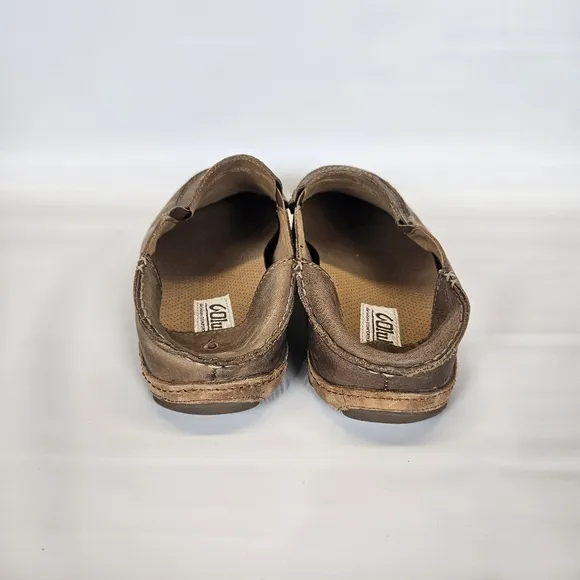 OluKai Moloa Shoes Men's sz 12 47 Brown Tan Leather Drop Heel Slip On Loafer