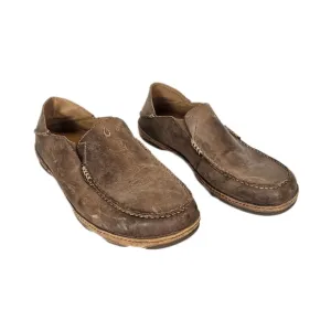 OluKai Moloa Shoes Men's sz 12 47 Brown Tan Leather Drop Heel Slip On Loafer