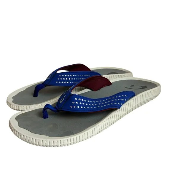 Olukai Ulele Flip Flops Blue Thong Sandals Shoes Comfort Beach Mens US 11 EU 44