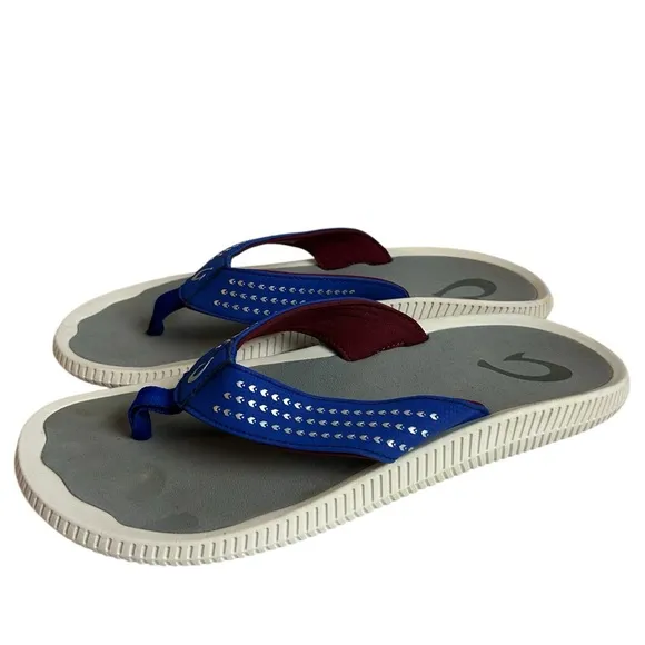 Olukai Ulele Flip Flops Blue Thong Sandals Shoes Comfort Beach Mens US 11 EU 44