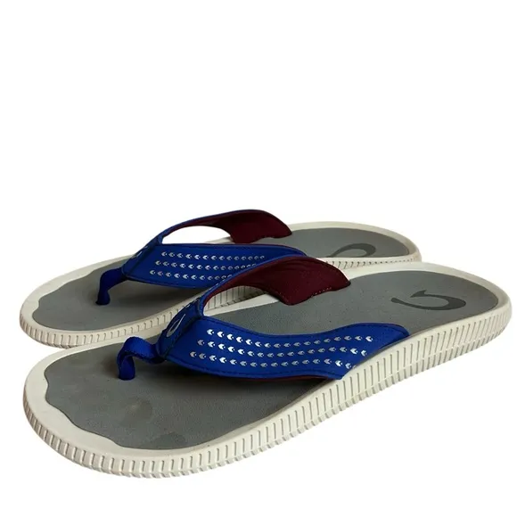 Olukai Ulele Flip Flops Blue Thong Sandals Shoes Comfort Beach Mens US 11 EU 44