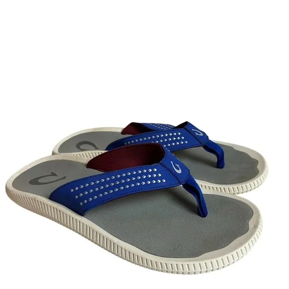Olukai Ulele Flip Flops Blue Thong Sandals Shoes Comfort Beach Mens US 11 EU 44