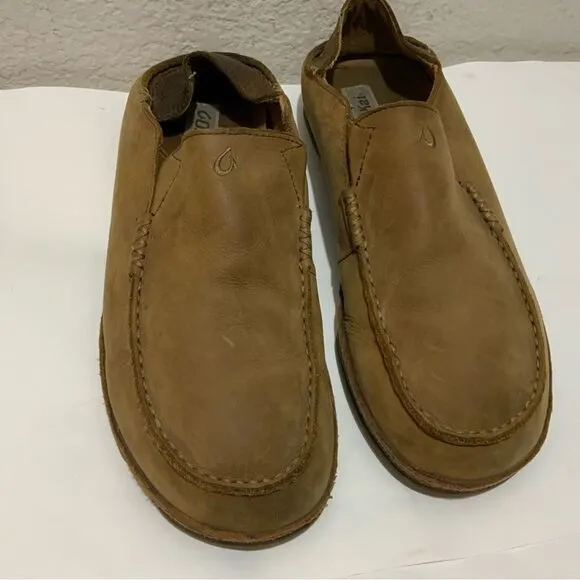 Olukai Moloa Men's Size 10 Brown Leather Slip On Shoes