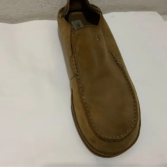 Olukai Moloa Men's Size 10 Brown Leather Slip On Shoes