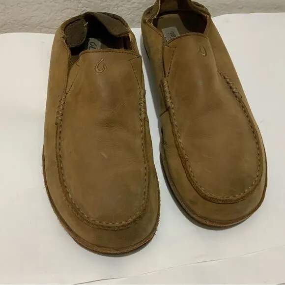 Olukai Moloa Men's Size 10 Brown Leather Slip On Shoes