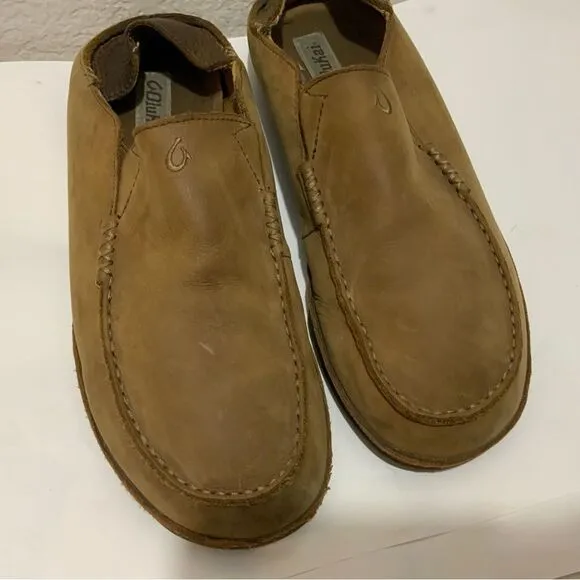 Olukai Moloa Men's Size 10 Brown Leather Slip On Shoes