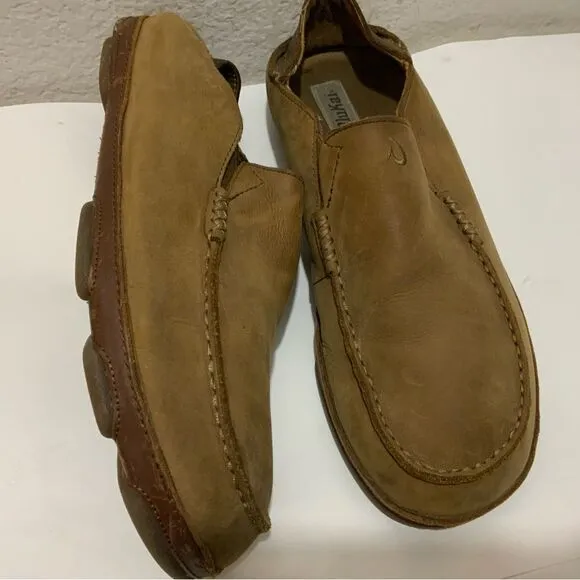 Olukai Moloa Men's Size 10 Brown Leather Slip On Shoes