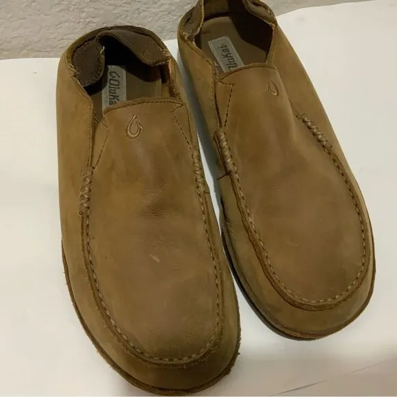 Olukai Moloa Men's Size 10 Brown Leather Slip On Shoes