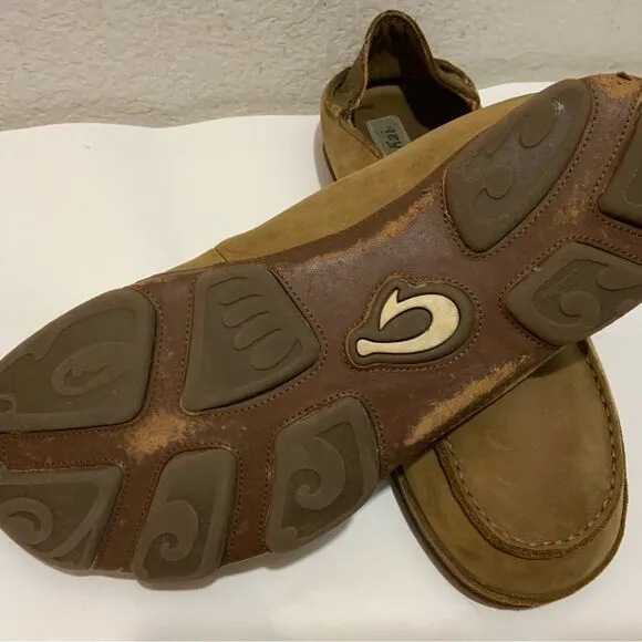 Olukai Moloa Men's Size 10 Brown Leather Slip On Shoes