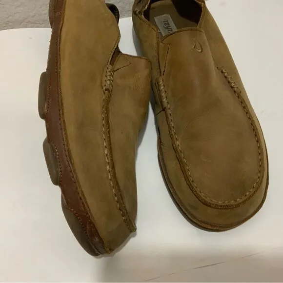 Olukai Moloa Men's Size 10 Brown Leather Slip On Shoes
