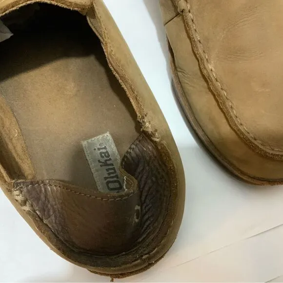 Olukai Moloa Men's Size 10 Brown Leather Slip On Shoes