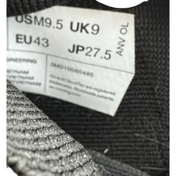 ONCloud swift 3 Men’s Rubber-Trimmed Stretch-Knit Running Sneakers Black Sz 9.5