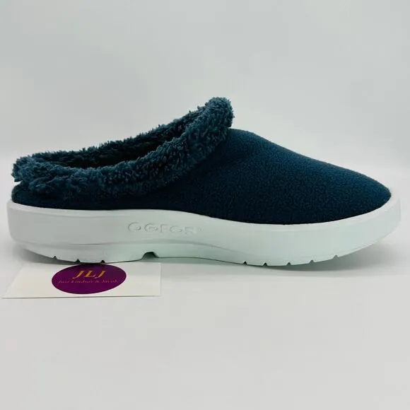 OOFOS Men's OOcoozie Mule Slip On Recovery Shoes Moroccan Blue Sherpa Size 8